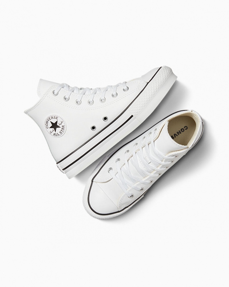 Converse Chuck Taylor All Star Lift Platform Bőr Fehér Fekete | 257QZHCTL