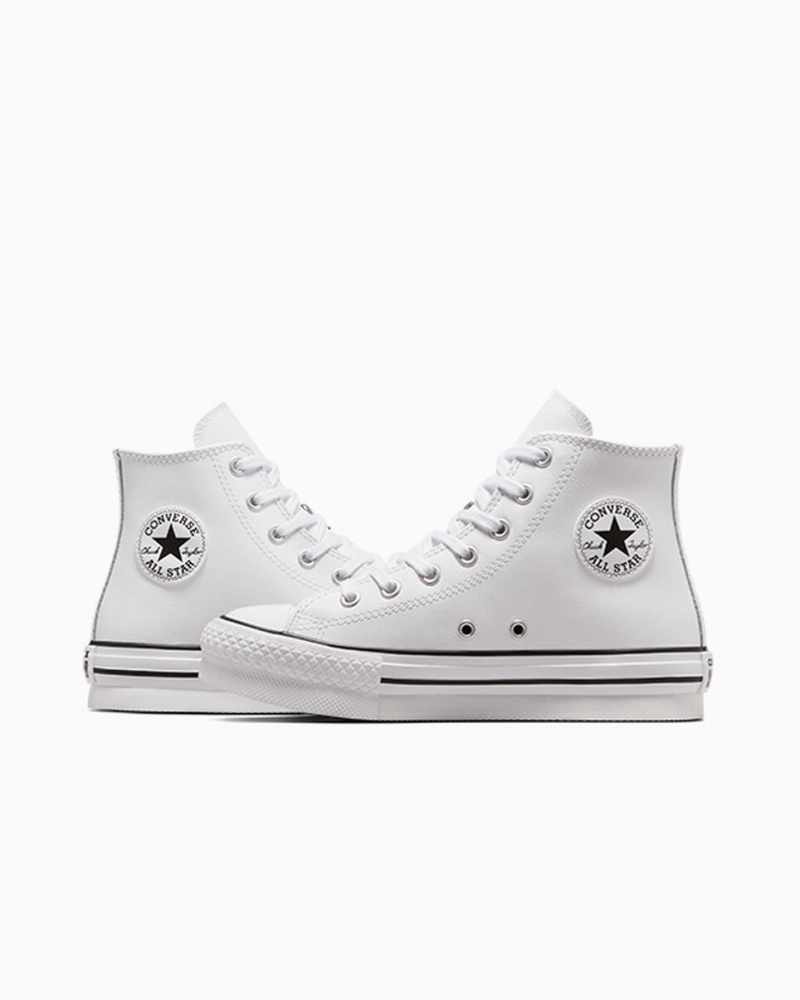 Converse Chuck Taylor All Star Lift Platform Bőr Fehér Fekete | 257QZHCTL