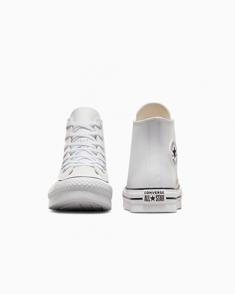 Converse Chuck Taylor All Star Lift Platform Bőr Fehér Fekete | 257QZHCTL