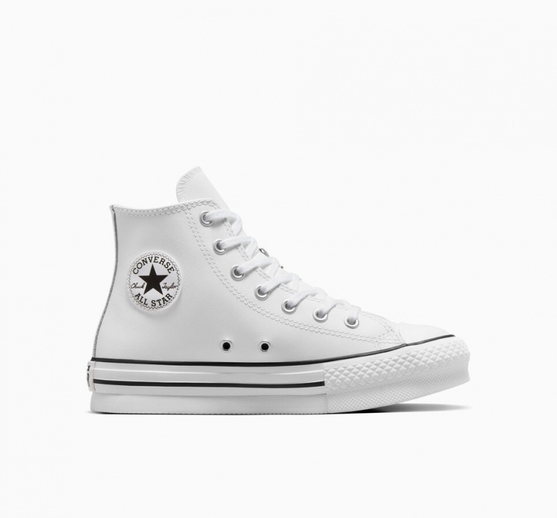 Converse Chuck Taylor All Star Lift Platform Bőr Fehér Fekete | 257QZHCTL