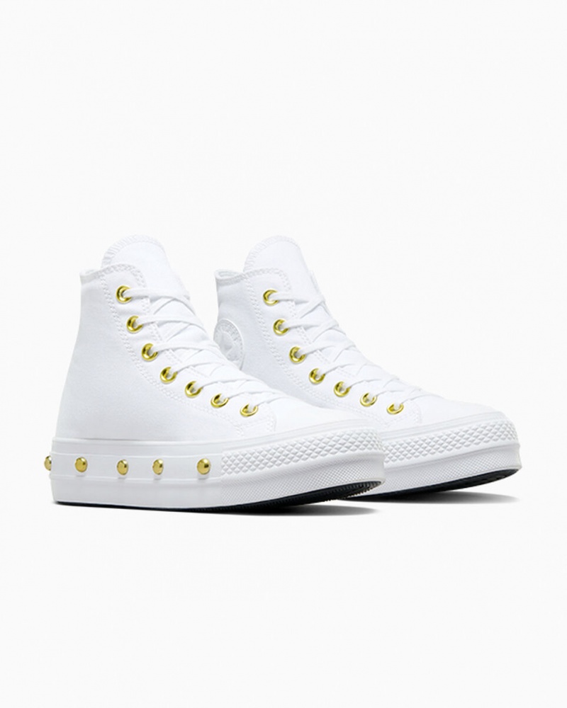 Converse Chuck Taylor All Star Lift Platform Star Studded Fehér Fehér Arany | 961QHUCEP