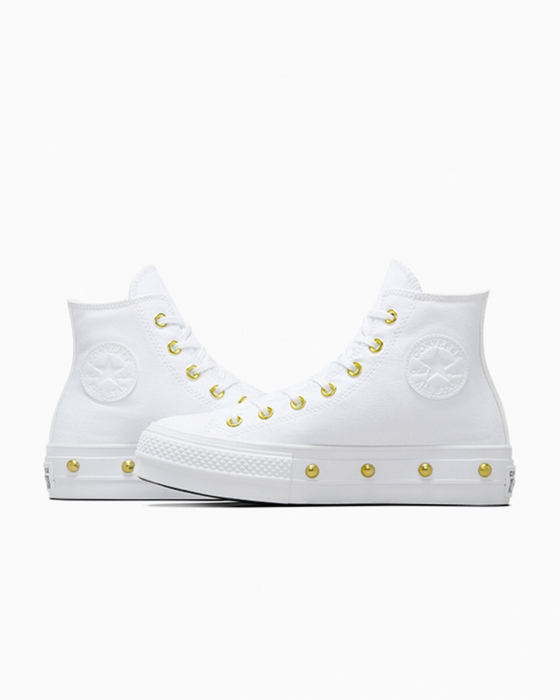 Converse Chuck Taylor All Star Lift Platform Star Studded Fehér Fehér Arany | 961QHUCEP