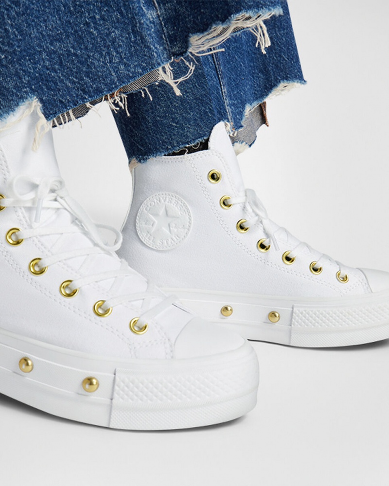 Converse Chuck Taylor All Star Lift Platform Star Studded Fehér Fehér Arany | 961QHUCEP