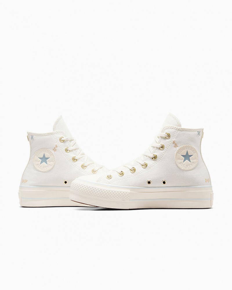 Converse Chuck Taylor All Star Lift Platform Tiny Tattoos Fehér Kék | 785UVZCMO