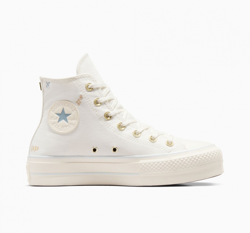 Converse Chuck Taylor All Star Lift Platform Tiny Tattoos Fehér Kék | 785UVZCMO