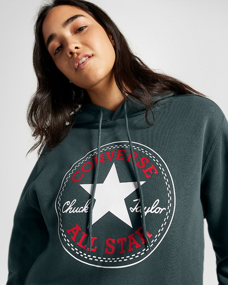 Converse Converse Go-To All Star Patch Standard-Fit Fleece Pullover Hoodie Zöld | 148DNQMYS