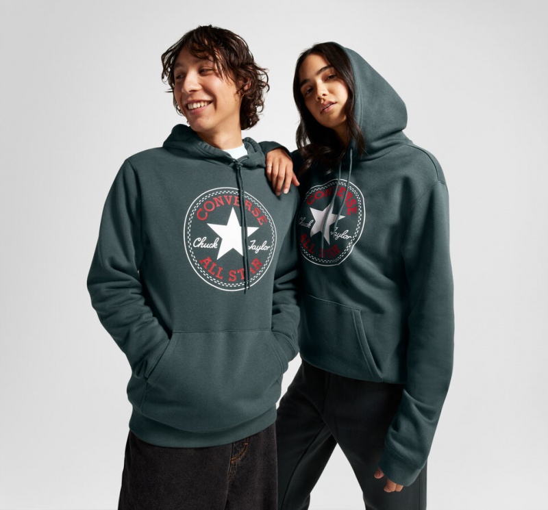 Converse Converse Go-To All Star Patch Standard-Fit Fleece Pullover Hoodie Zöld | 148DNQMYS