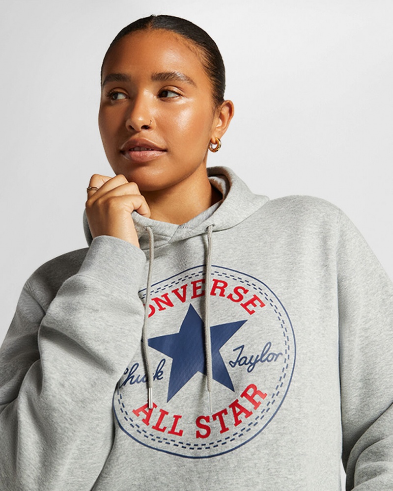 Converse Converse Go-To All Star Patch Standard-Fit Fleece Pullover Hoodie Szürke | 832BAGVEU