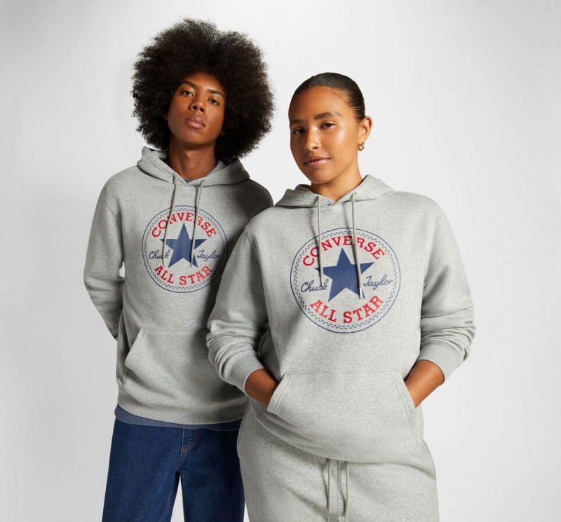 Converse Converse Go-To All Star Patch Standard-Fit Fleece Pullover Hoodie Szürke | 832BAGVEU