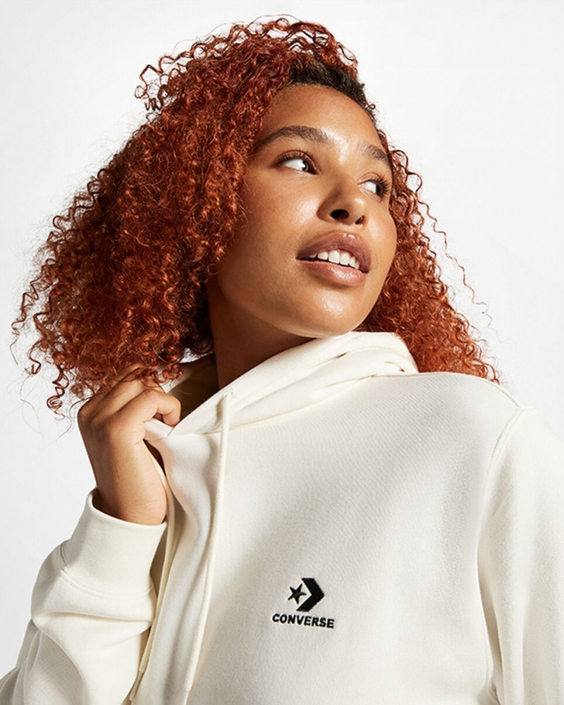 Converse Converse Go-To Embroidered Star Chevron Standard-Fit Fleece Hoodie Egret | 781XHGJQM