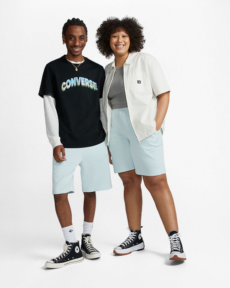 Converse Converse Go-To Embroidered Star Chevron Standard-Fit Fleece Rövid Aqua Mist | 817AXOZEY