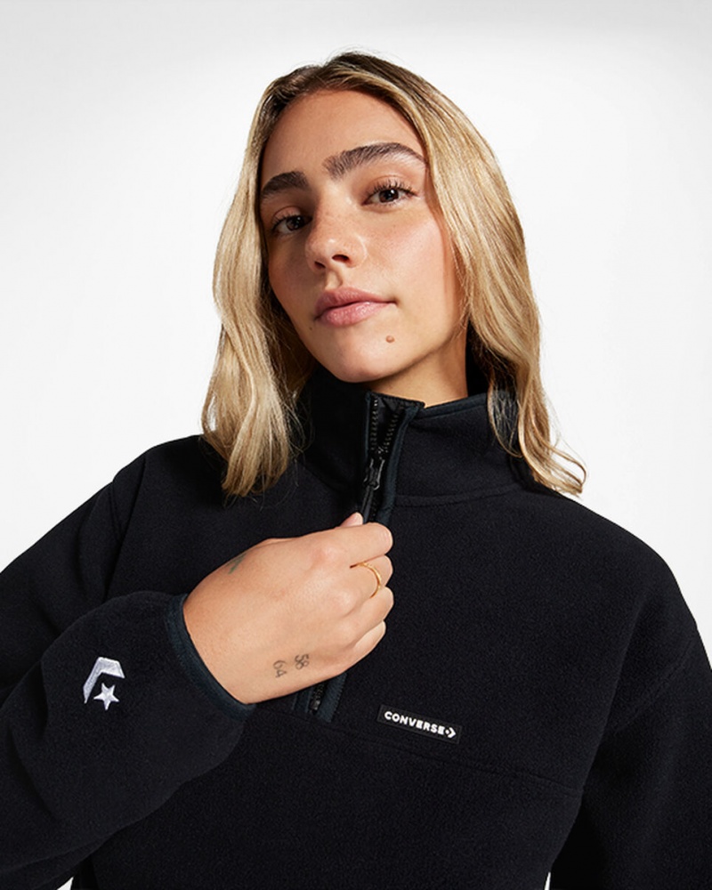 Converse Counter Climate Polar Fleece Half-Zip Popover Fekete | 138OVRJTY