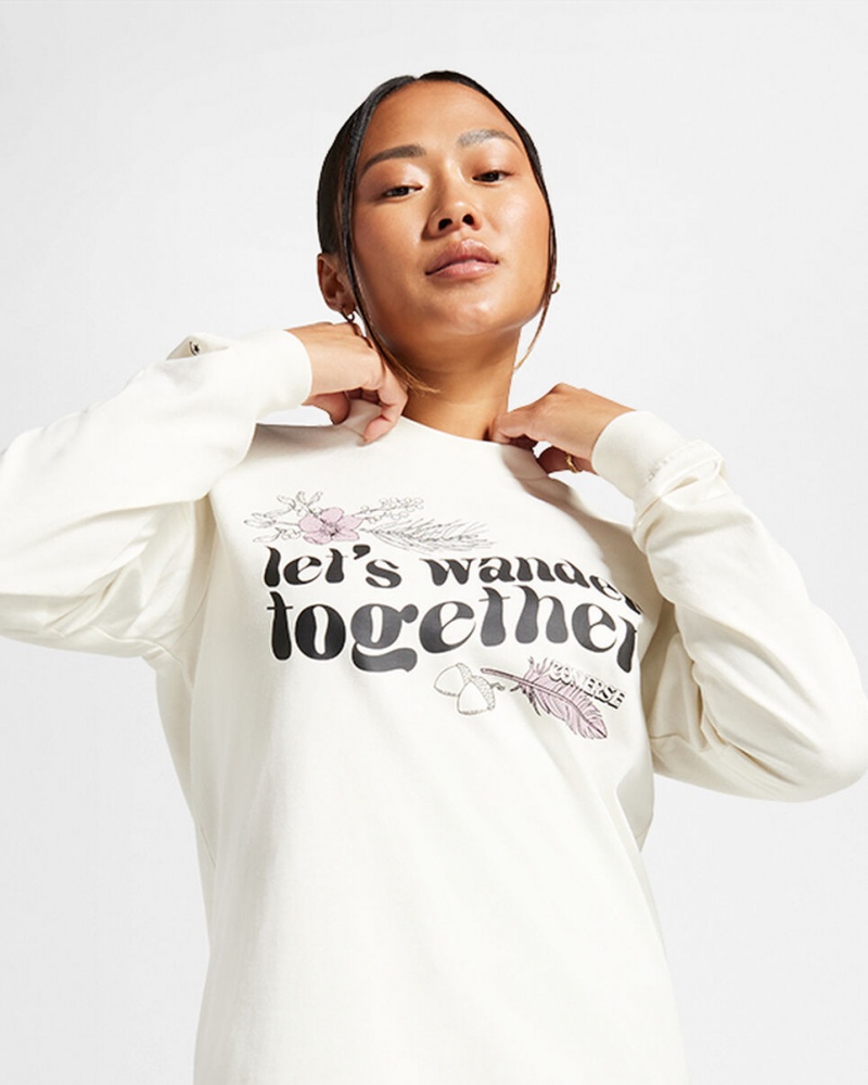 Converse Let's Wander Together Long Sleeve T-Shirt Egret | 294ZKWESH