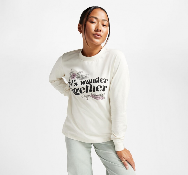 Converse Let's Wander Together Long Sleeve T-Shirt Egret | 294ZKWESH