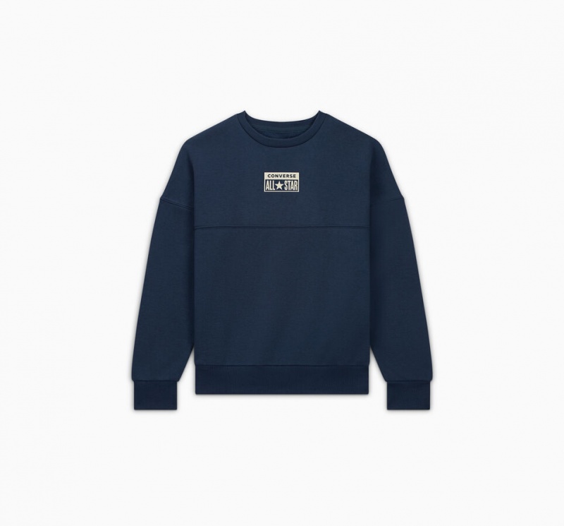 Converse Relaxed Fleece Crew Sötétkék | 705OQECJG