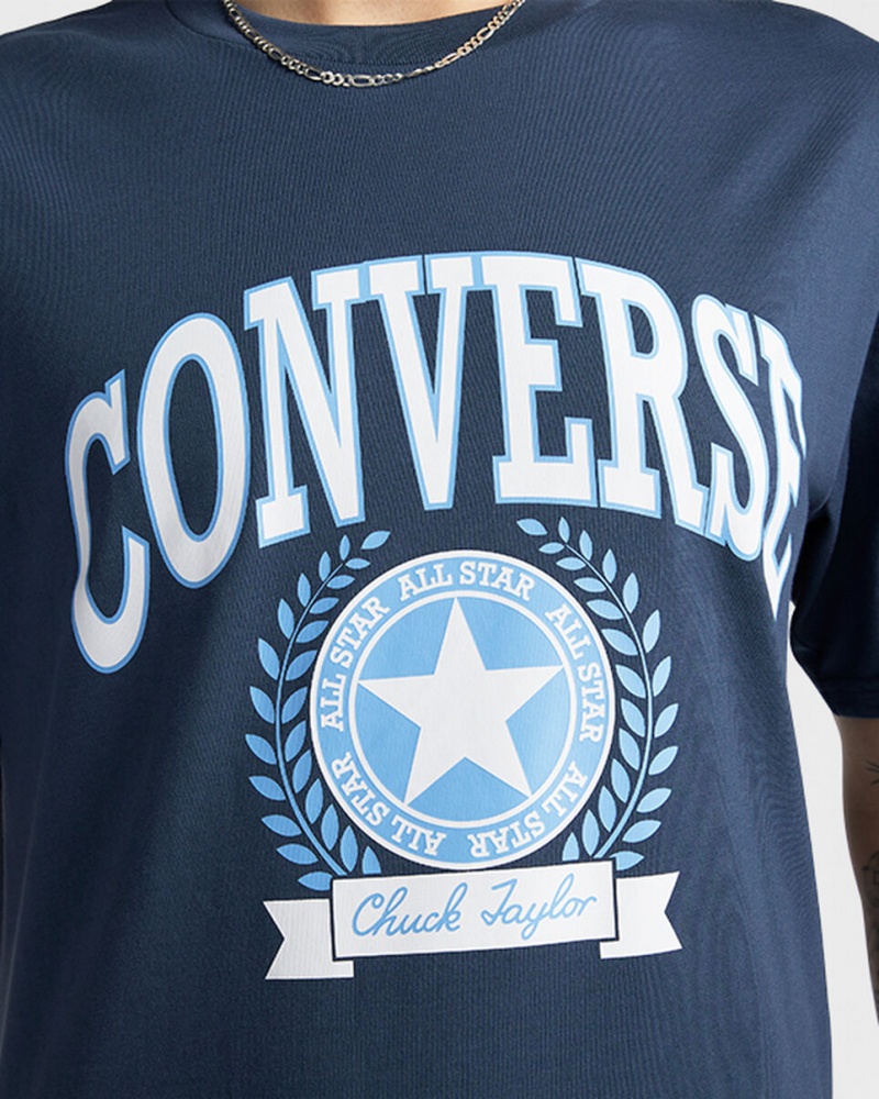 Converse Retro Collegiate Grafika T-Shirt Sötétkék | 239VITZXQ