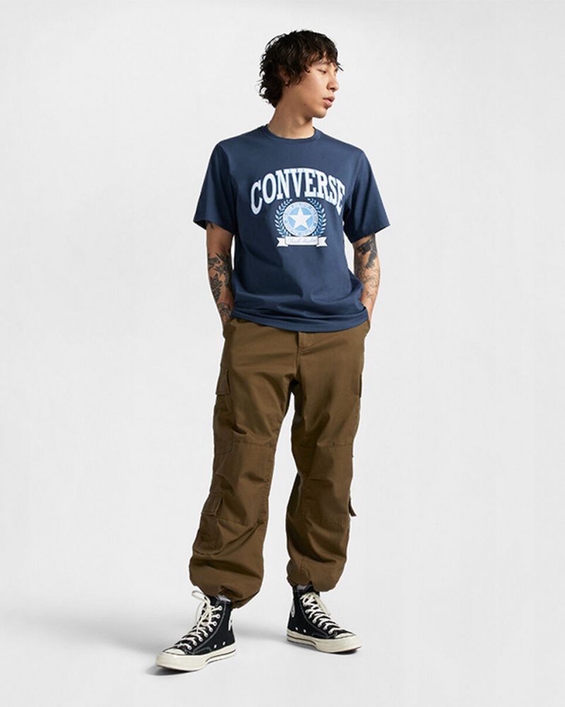 Converse Retro Collegiate Grafika T-Shirt Sötétkék | 239VITZXQ