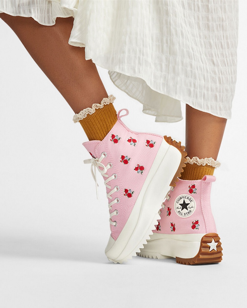 Converse Run Star Hike Platform Embroidered Floral Rózsaszín Piros | 217KQTAGI