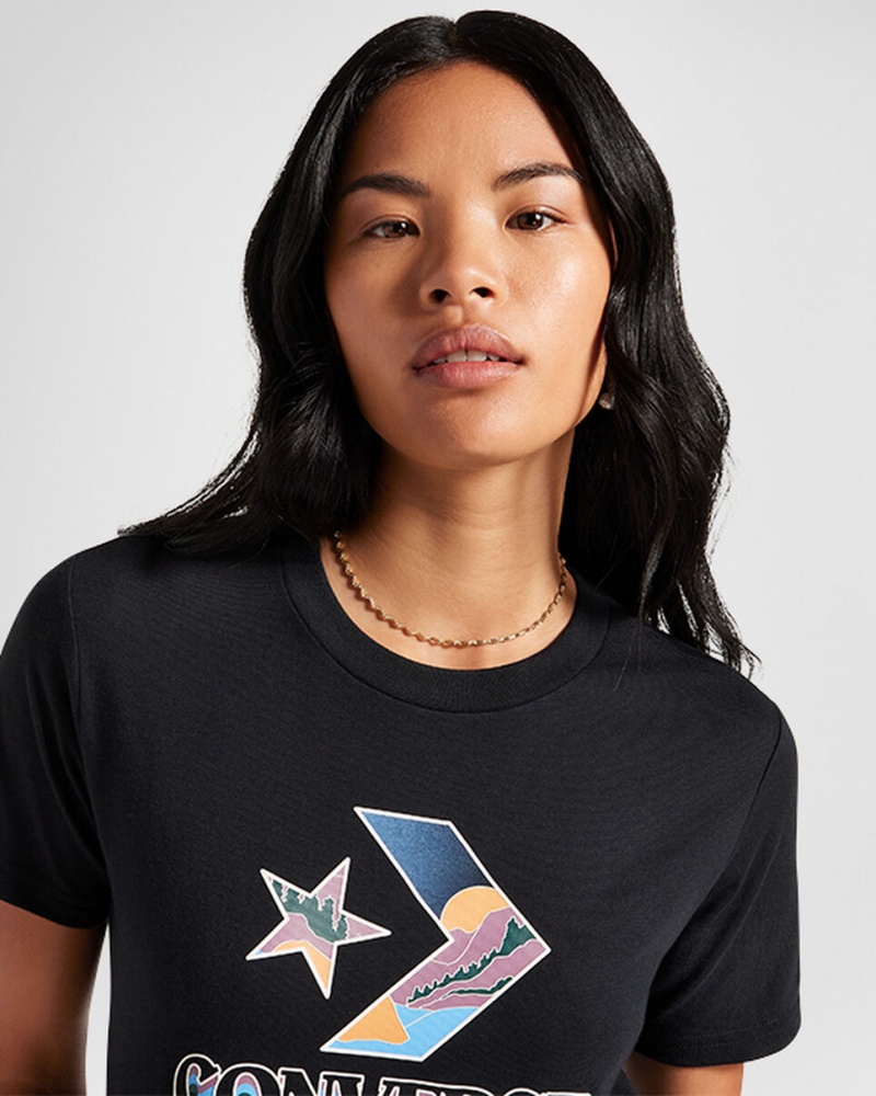 Converse Star Chevron Mountain Grafika T-Shirt Fekete | 298TYNZMW